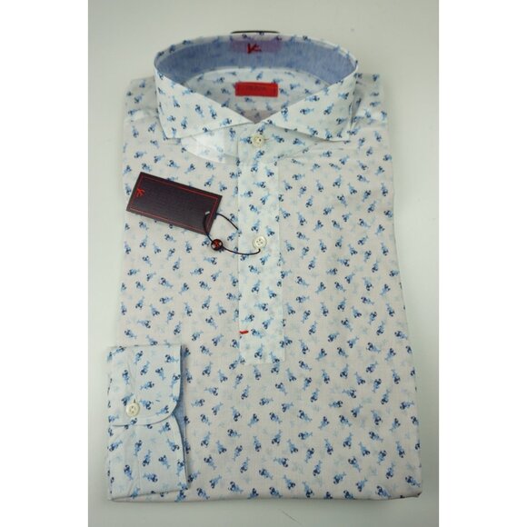 Isaia Other - Isaia White Blue Man Coral Long Sleeve Cotton Dress Shirt Sz 15.5/39 BRAND NEW